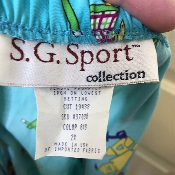 S.G. Sport Collection Shorts Size 2X Light Weight Blue With Beach‎ Theme Pull On - Picture 6 of 7